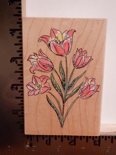 SELLO DE GOMA MADERA DE FLORES DE TULIPANES NEGRO PENNY 2283K EXCELENTE L4869