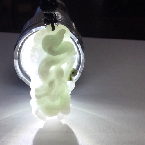 Two Toned White to Green Jadeite Jade ~ Chinese Dragon ~ Translucent Pendant - Picture 9 of 10