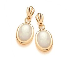 9ct Gold Opal Cabochon Drop Stud Earrings - Natural Stones - UK Made