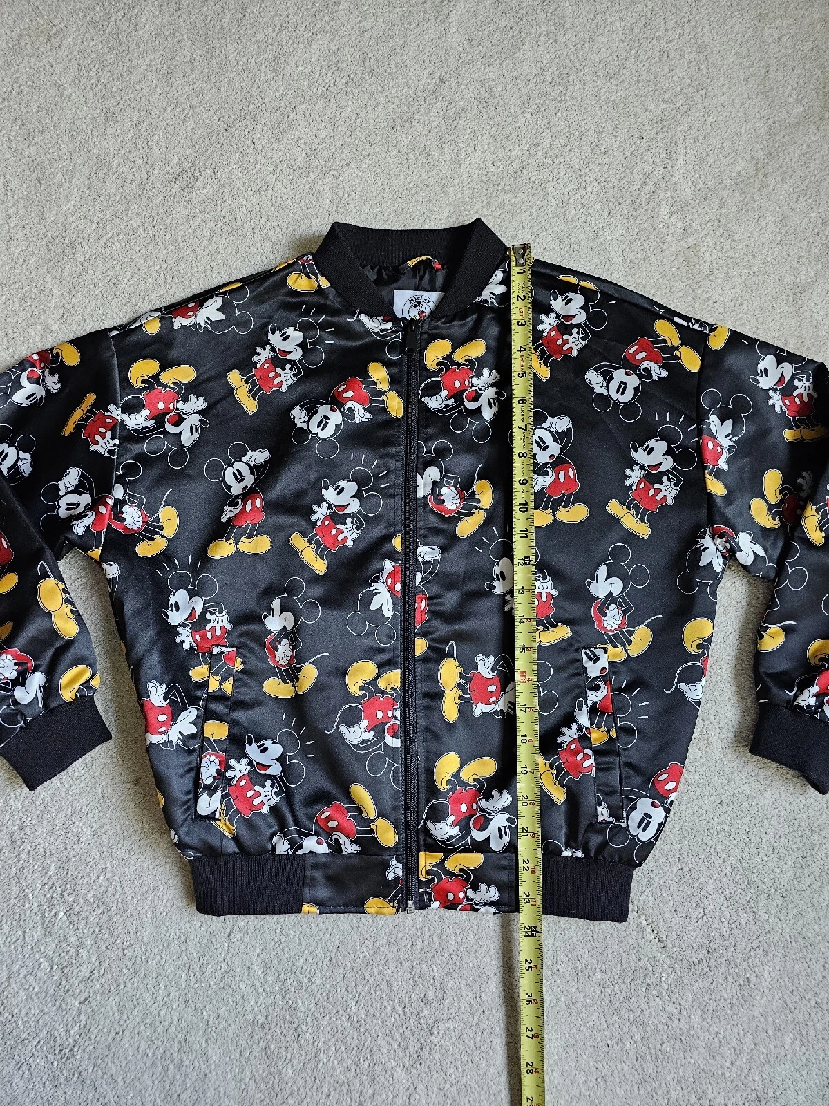Disney Mickey & Co Bomber Jacket XS Mickey Mouse Print Black Oversized Zippered
