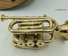 Vintage Golden Finished Pocket Trumpet Bugle Flugel Horn Brass Mouthpiece Gift
