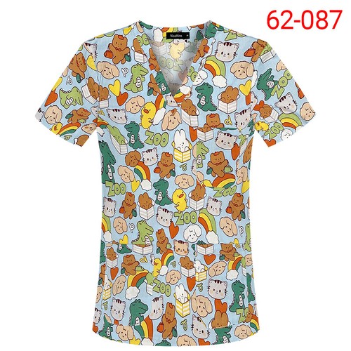 Medical Printing Scrub Tops V-Neck 100% Cotton Women Men Hospital Clinic Uniform - Picture 15 of 26