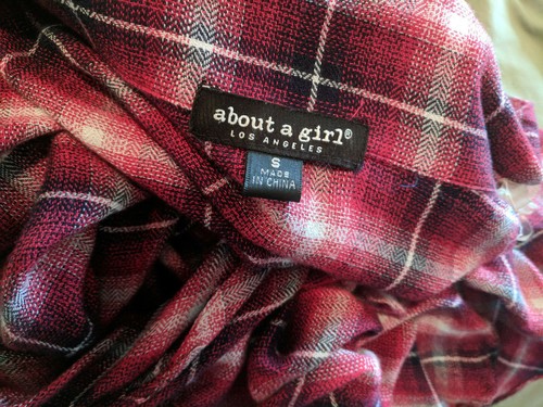 About a Girl Juniors Size S Small Flannel Open Front Cardigan Red/Burgandy - Picture 15 of 20