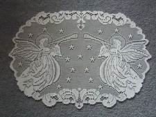  Ivory Lace  Angel Design Table Doily 21 x 15