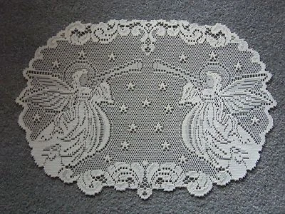 HERITAGE LACE Ivory Lace Angel Design Table Doily 21 x 15