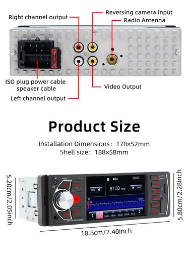 1 DIN Autoradio Mit 4" IPS Bldschirm Bluetooth Freisprecheinrichtung USB AUX TF - Bild 14 von 16