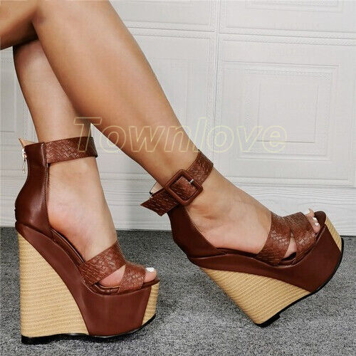 Women Platform Wedges Pumps High Heels Party Prom Sandals Shoes Big Size - Picture 2 of 10