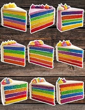 Rainbow Cake Slice Vinyl Die Cut Stickers Set Scrapbooking Laptop Waterbottle 