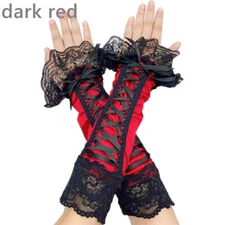 Women Mid-length Oversleeve Glove Fingerless Lace Bandage Cosplay Dance Prom