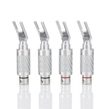 4Pcs Plated Rhodium Spade Plug Carbon Fiber Shell Audio Speaker Cable Connector