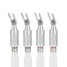 4Pcs Plated Rhodium Spade Plug Carbon Fiber Shell  Audio Speaker Cable Connector