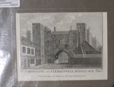 Original Antique mounted print St John's Gate in Clerkenwell Middlesex