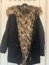 River Island Mens Parka Jacket Black With Faux Fur Lining