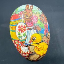ANTIQUE GERMAN GDR PAPIER MACHE CANDY CONTAINER BOX 3.25" EGG CHICK BUNNY EASTER