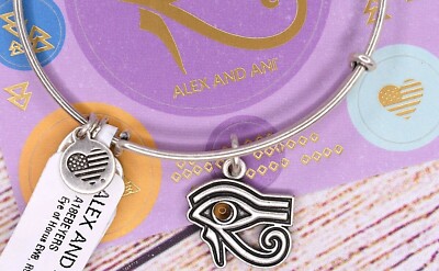 NEW NWT Alex and Ani Eye of Horus Charm Bangle Silver Bracelet w/Card