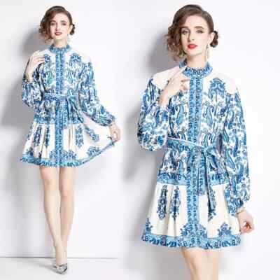 Kleid Damenkleid kurz Satin weich Boho Chic weiß blau Gürtel GIPSY 10277