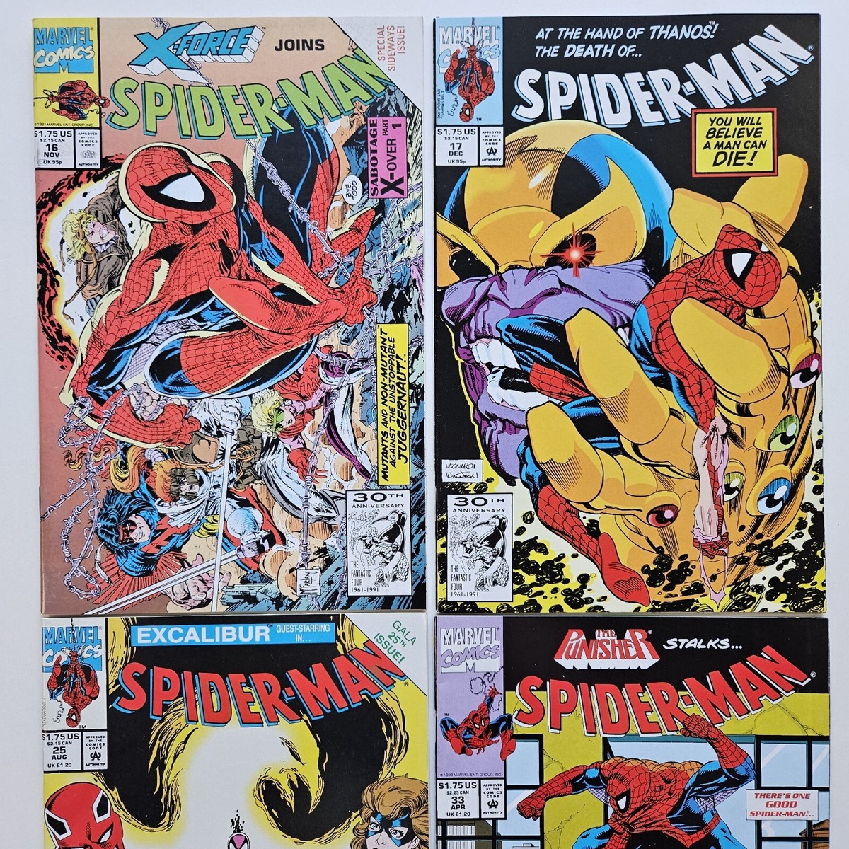 Vtg Lot Of 4 SPIDER-MAN 16 17 25 33 Comic Books Marvel 1991
