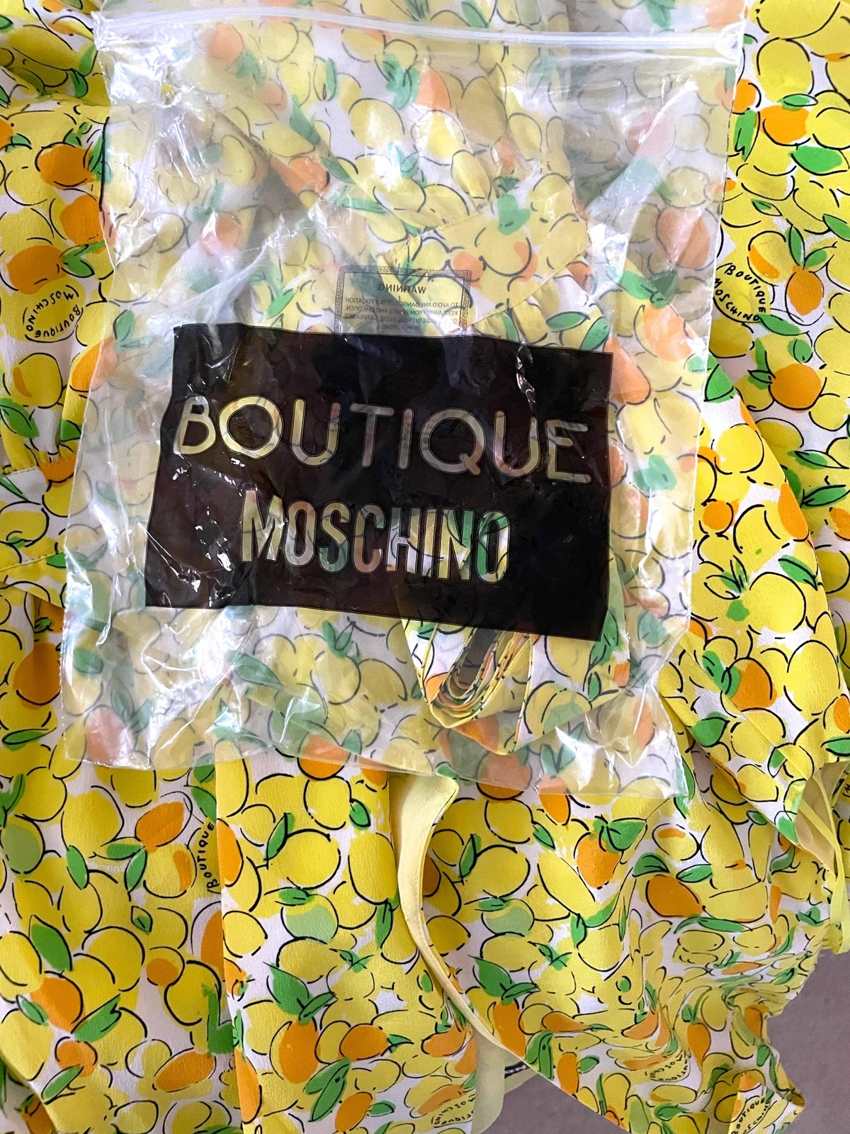 Abito Boutique Moschino Stampa Limone UK 8 Nuovo Con Etichette