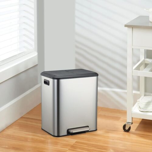 15L Dual Trash Can Stainless Kitchen Garbage Can with Lid Classified Recycle Bin - Picture 5 of 8