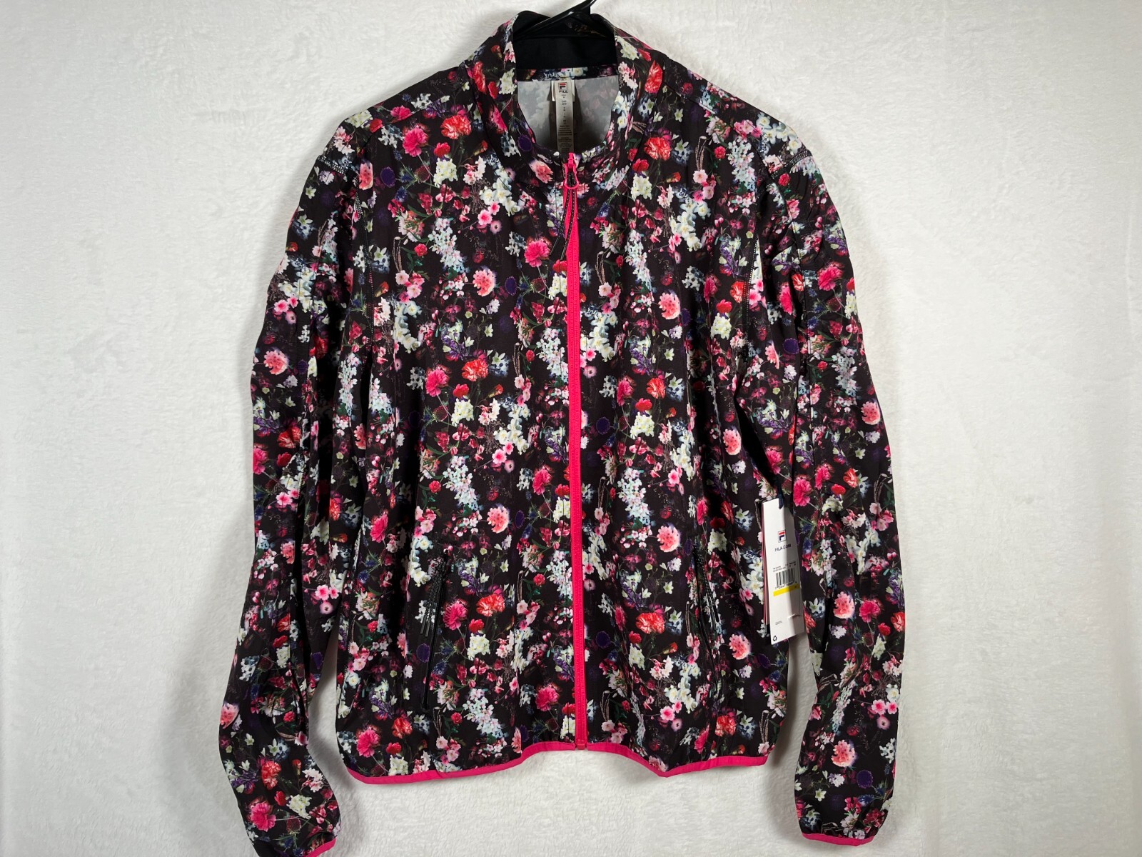 Giacca a vento tennis Fila floreale nera full zip taglia media rosa kick servi