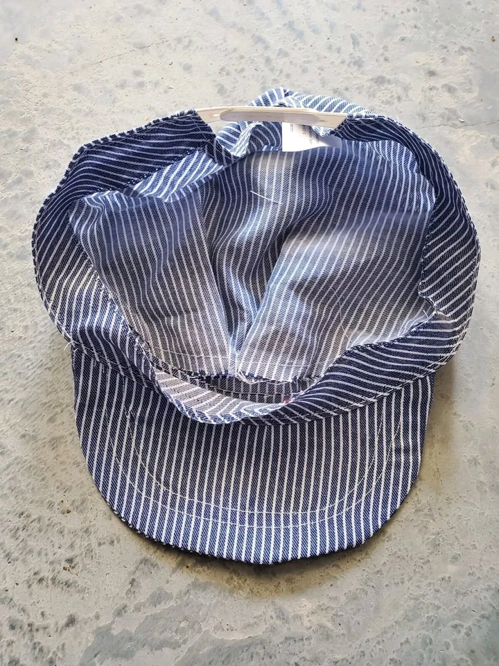 Train Engineer Hat Cap Conductor Blue White Striped Railroad Costume Cosplay 920 - Image 2 of 3