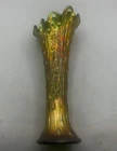 VINTAGE CARNIVAL SIGNED NORTHWOOD GREEN TREE TRUNK 11” VASE “SUPER COLOR”