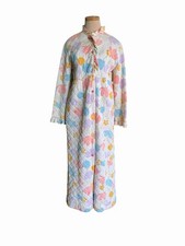 Vintage 60s/70s Quilted Floral House Coat Robe Pastel Cottagecore Maxi Small