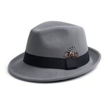 Short Brim Fedora Hats for Men  Women Felt Dress Panama Medium Light Grey