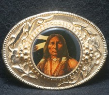 XC15116 NOS VINTAGE 1970s NATIVE AMERICAN INDIAN CHIEF ARTWORK BELT BUCKLE