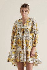 Seed Heritage Size 8 Long Sleeve Baby Doll Dress Retro Floral Yellow Boho