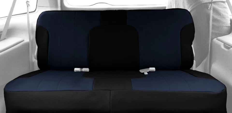 Fundas de asiento de coche CalTrend para Ram 1500 2016-2024 azul imitación cuero trasero personalizado Foto 2 de 4