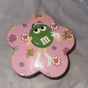 M&Ms Flower Shape Candy Trinket Box Pink Green M&Ms Collectible