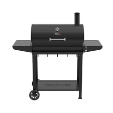 Barrel Charcoal Grill in black w/Front Storage Basket and Hooks