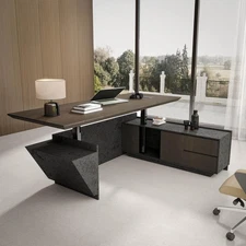 94.5" Adjustable L-Shaped Executive Desk w/LED Light Drawers Stand Office Desk