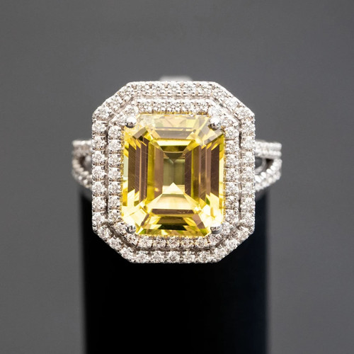 3.60 Ct Emerald Natural Yellow Sapphire & Diamond Wedding Ring 14K White Gold 4 - Picture 3 of 7