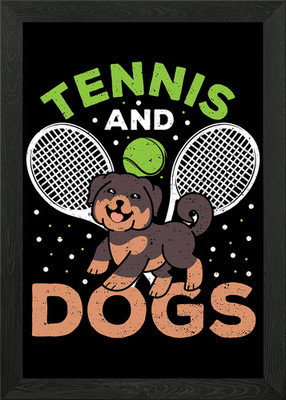 Gerahmtes Wandbild Tennis und Hunde Poster Leinwanddruck Bild