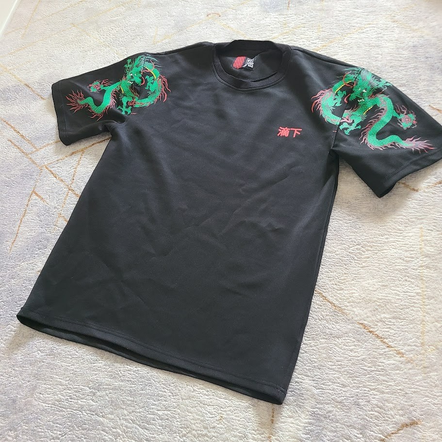 Y2K Dragon Graphic Short Sleeve Sweatshirt Men's Size XL Streetwear Grunge