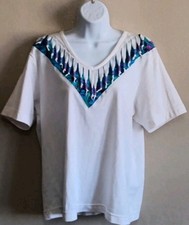 90s Vintage Pony Bead Western Boho Tee By Cabin Creek Purple Blue Fringe Large
