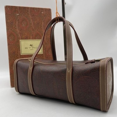 Authentic Etro Mini Boston Bag, Brown Paisley Pattern