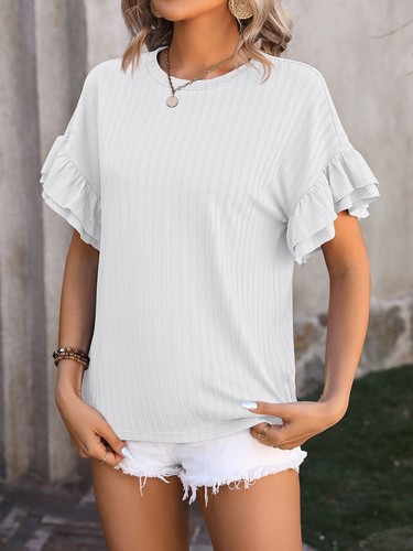 Colorful Women's Round Neck Flutter Sleeve TShirt for Trendy Summer Looks - Picture 7 of 72