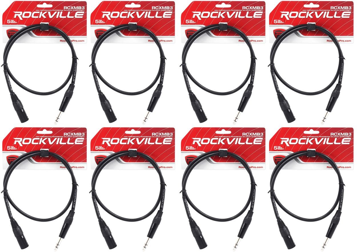 8 Rockville RCXMB3-B Black 3 Male REAN XLR to 14 TRS Balanced Cables 7190₽