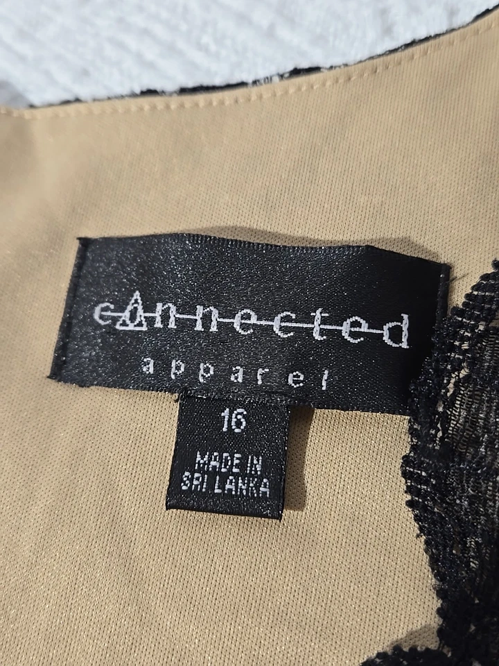 Vestido superpuesto de encaje talla 16 negro beige oscuro romántico cóctel elegante Foto 3 de 4