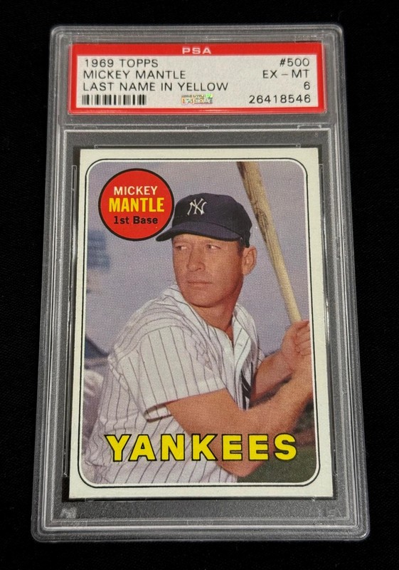 MICKEY MANTLE 1969 TOPPS #500 VINTAGE CARD LAST NAME IN YELLOW EX-MINT PSA 6 HOF