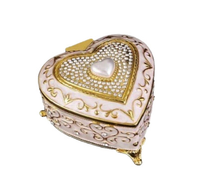 TIN ALLOY HEART SHAPE WITH PEARL HEART MUSIC BOX :  BRAHMS LULLABY