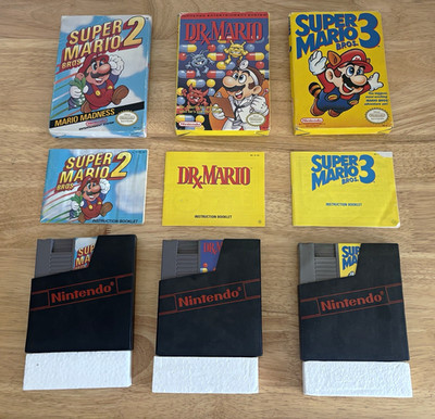 Nintendo NES 3-Game Lot: Super Mario Bros. 2 Super Mario Bros. 3 + Dr. Mario CIB