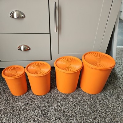 Vintage orange Tupperware Servierer Kanister 4er Set mit Deckel einfache Aufbewahrung