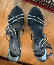 Nina Black Rhinestone Strappy Sandal 8.5 NWOT
