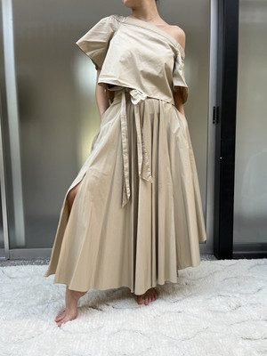 TIBI Obi Cotton Crepe Maxi Skirt-Set in beige Size:M