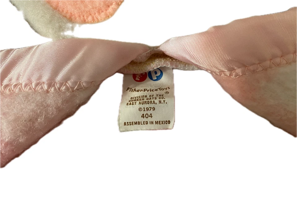 Винтажный Fisher Price кролик милый розовый белый клетку безопасности одеяло 1979 - Изображение 2 из 4