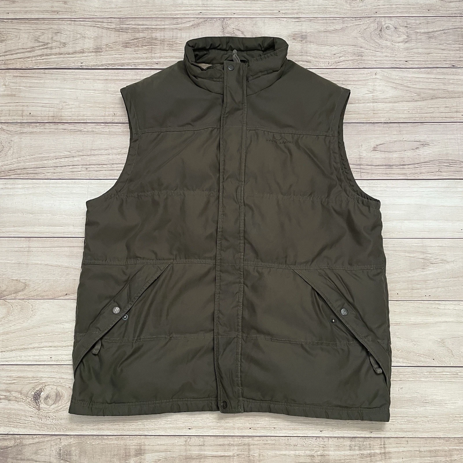 Eddie Bauer Gillet Vest Mens XL Green Goose Down Puffer Full Zip Outdoors EB650